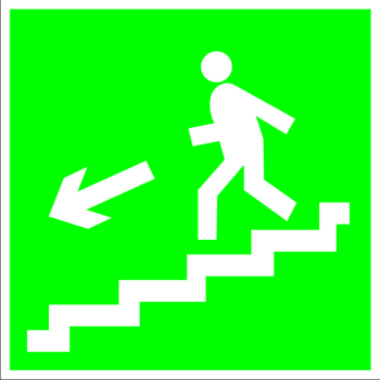 E14 направление к эвакуационному выходу по лестнице вниз (левосторонний) (пленка, 200х200 мм) - Знаки безопасности - Эвакуационные знаки - Магазин охраны труда Протекторшоп